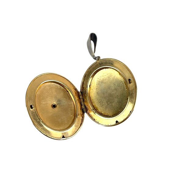 Vintage Oval Gold-Tone Filigree Locket Pendant With Romantic Scene & Silver Bail - Picture 3 of 6